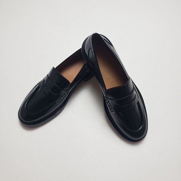 Madewell The Vernon Loafer Women's 8 True Black Polished Leather Slip-On Shoes - Picture 5 of 16